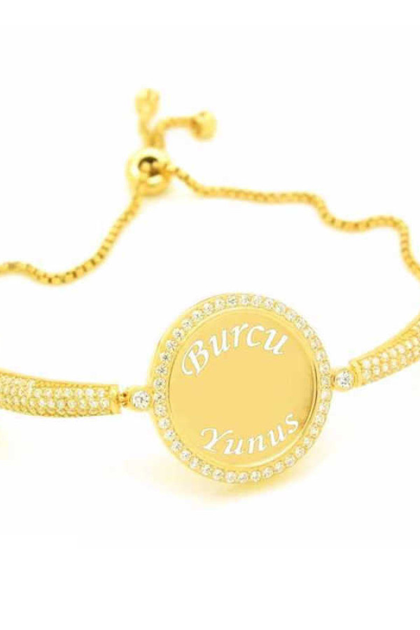 Gümüş Gold İsimli Kişiye Özel Taşlı Bayan Bileklik