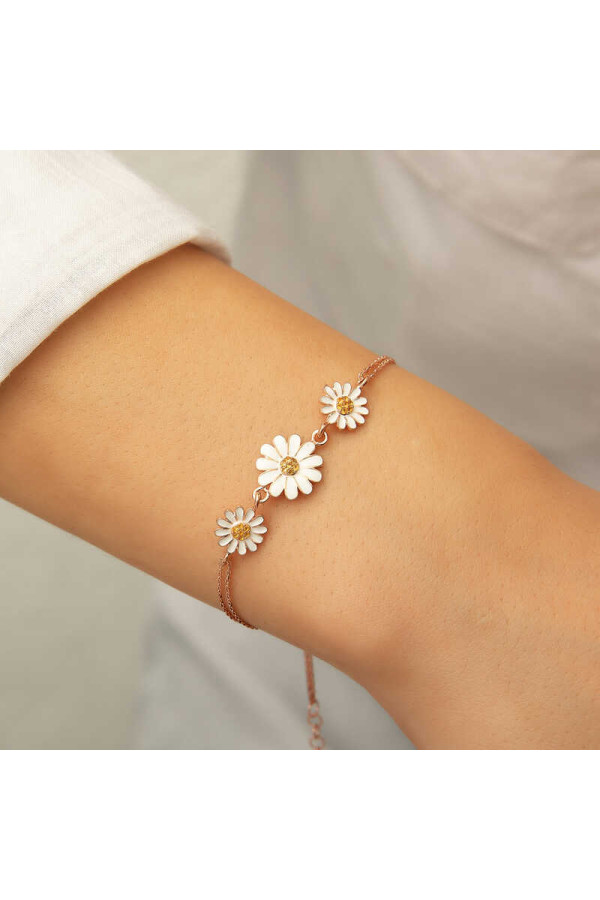 ​Gümüş Rose Üçlü Papatya Bileklik