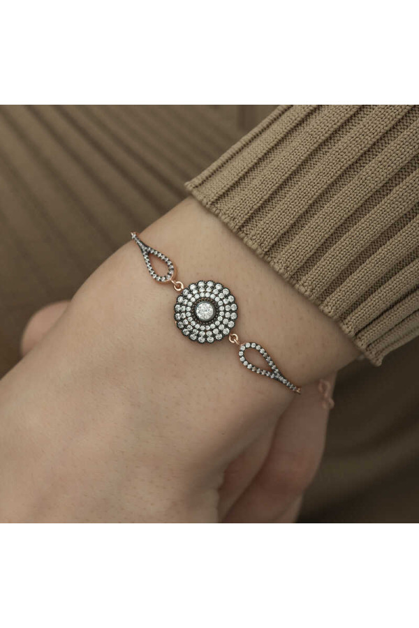 Gümüş Rose Elmas Montür Çiçek Bayan Bileklik