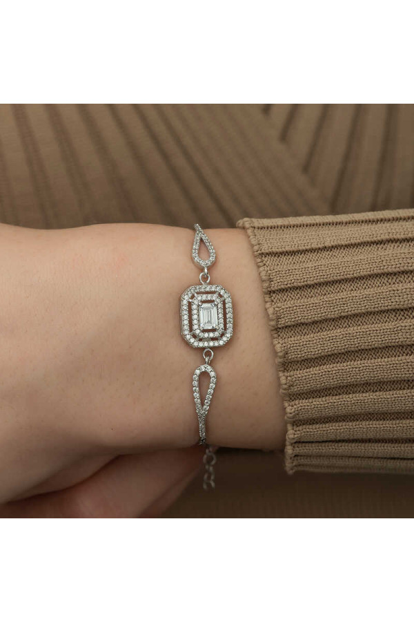 ​Gümüş Dikdörtgen Baget Bileklik