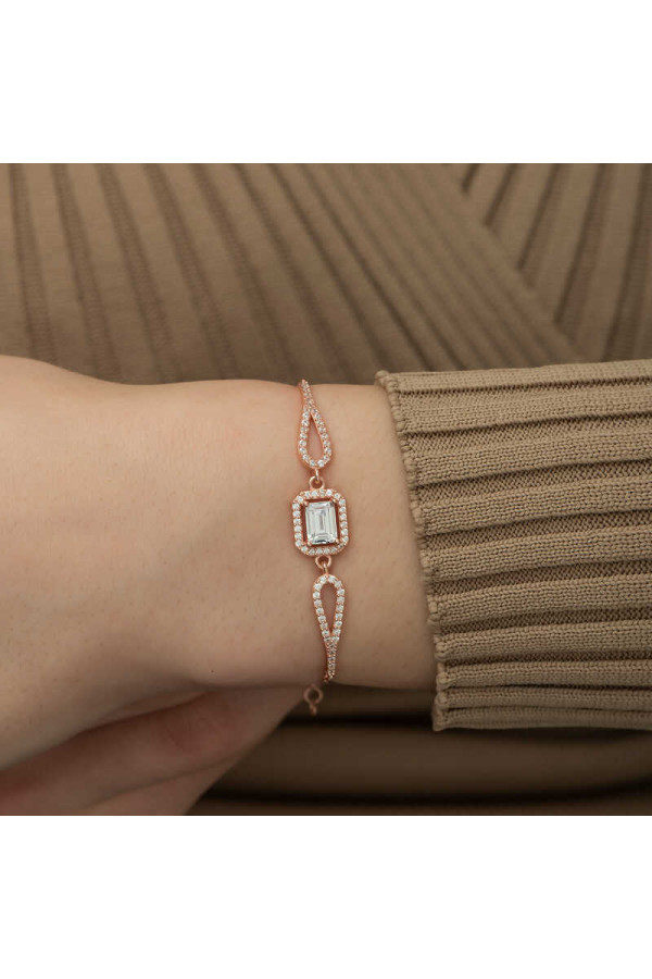 Gümüş Rose Dikdörtgen Baget Bileklik