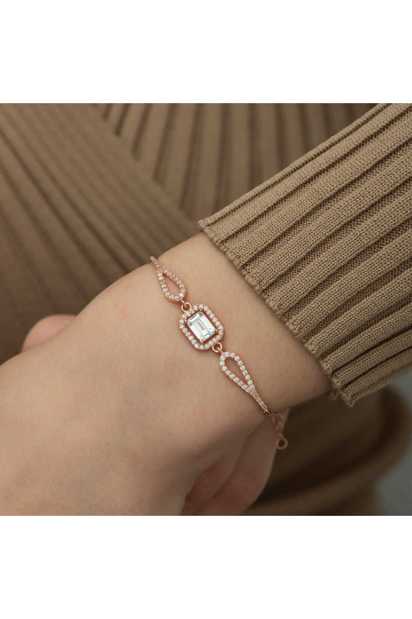 Gümüş Rose Dikdörtgen Baget Bileklik