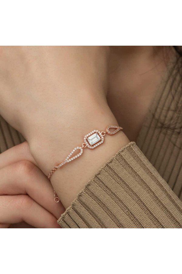Gümüş Rose Dikdörtgen Baget Bileklik