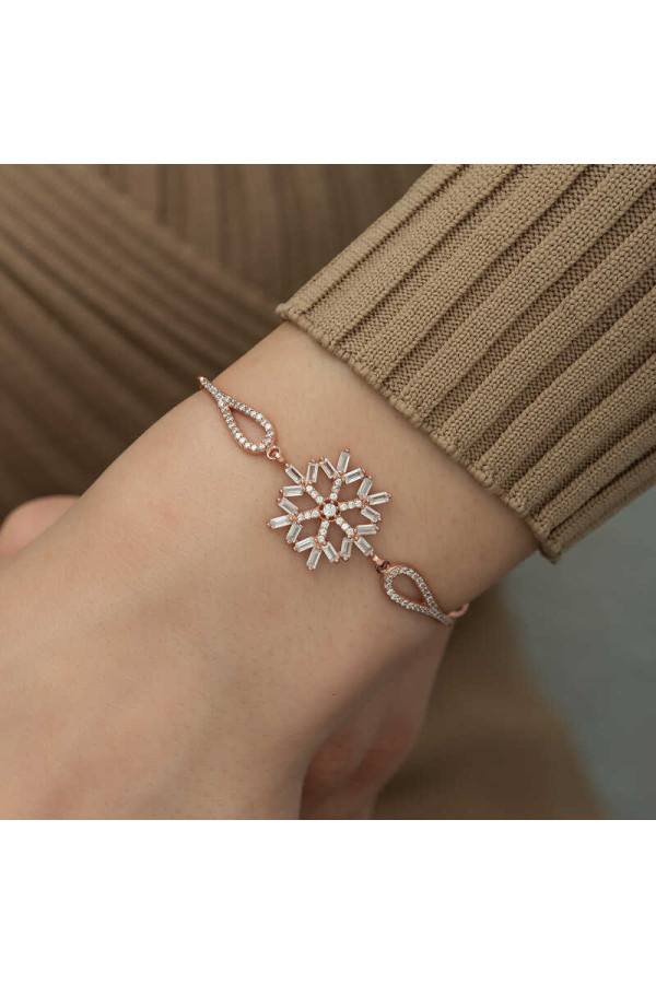 Gümüş Rose Baget Taşlı Kar Tanesi Bileklik