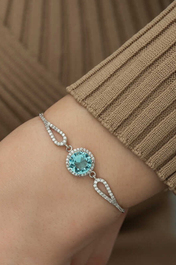 Gümüş Aquamarine Bayan Bileklik