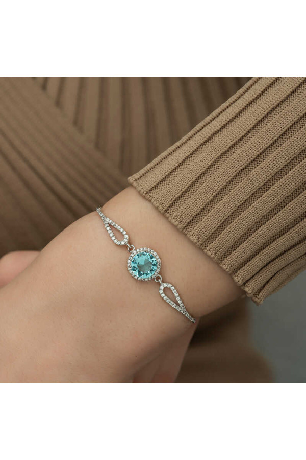 Gümüş Aquamarine Bayan Bileklik