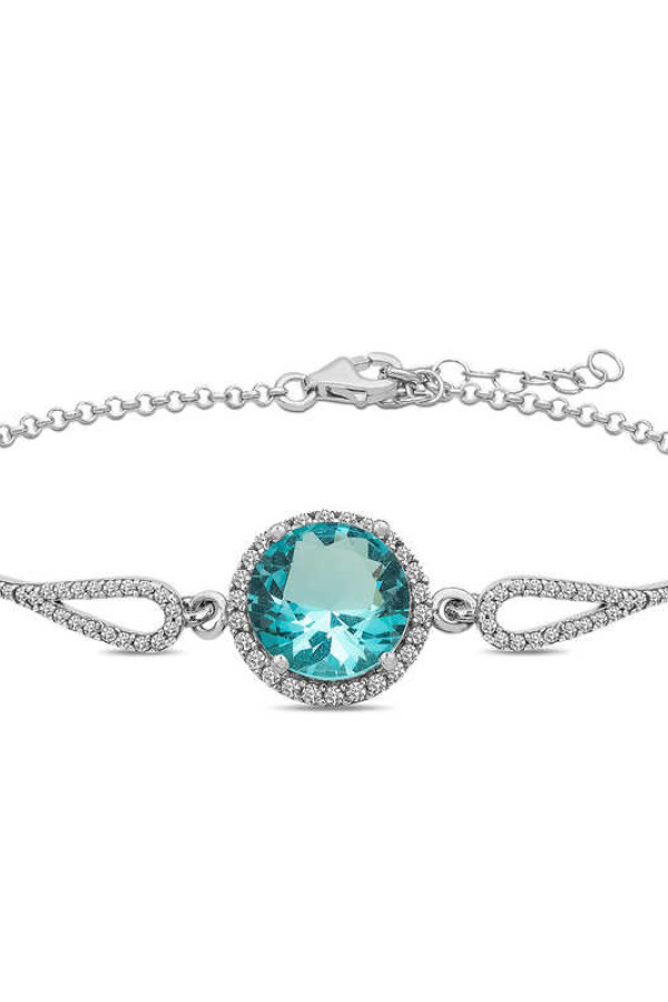 Gümüş Aquamarine Bayan Bileklik