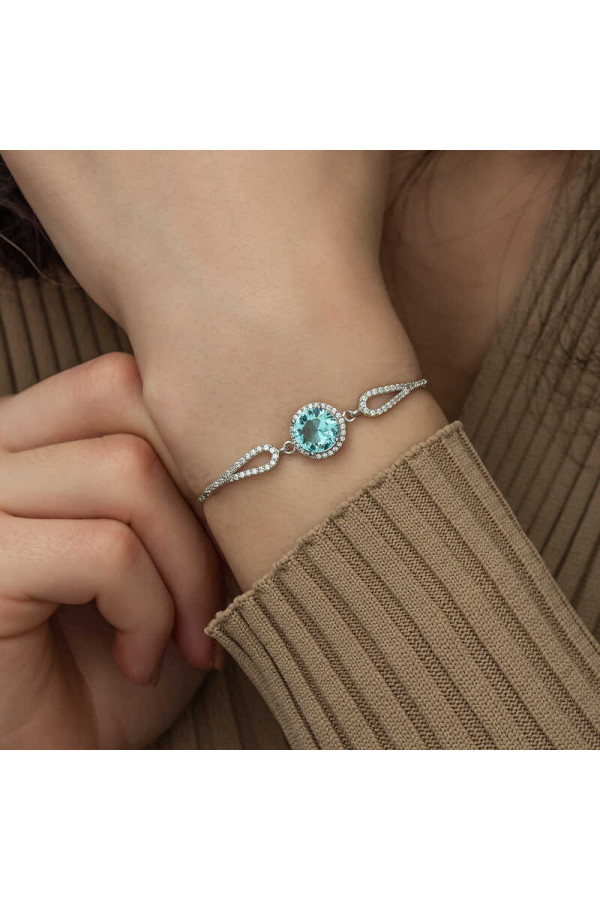 Gümüş Aquamarine Bayan Bileklik