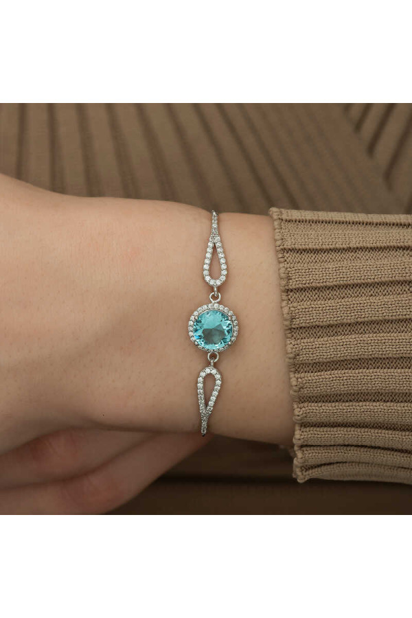Gümüş Aquamarine Bayan Bileklik