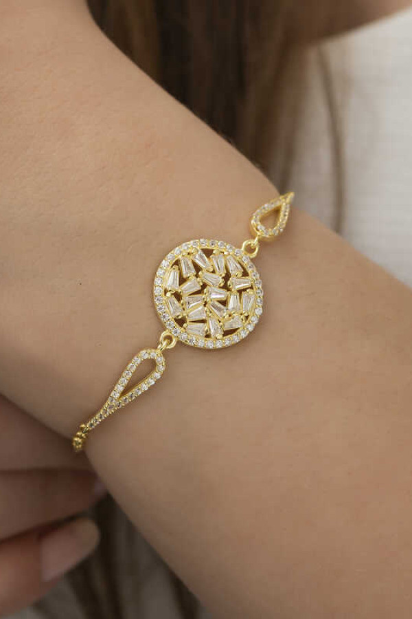 Gümüş Gold Baget Taşlı Bileklik