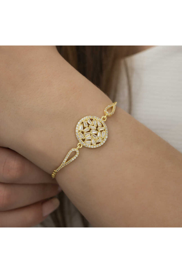 Gümüş Gold Baget Taşlı Bileklik