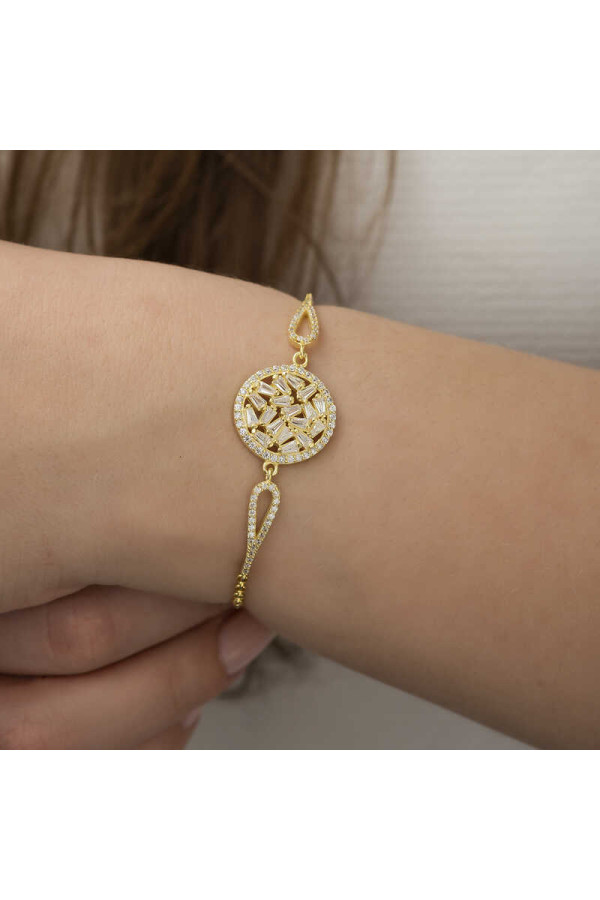 Gümüş Gold Baget Taşlı Bileklik