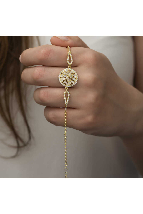 Gümüş Gold Baget Taşlı Bileklik