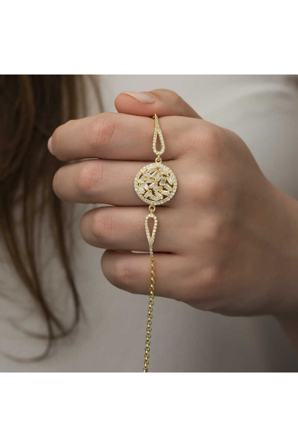 Gümüş Gold Baget Taşlı Bileklik