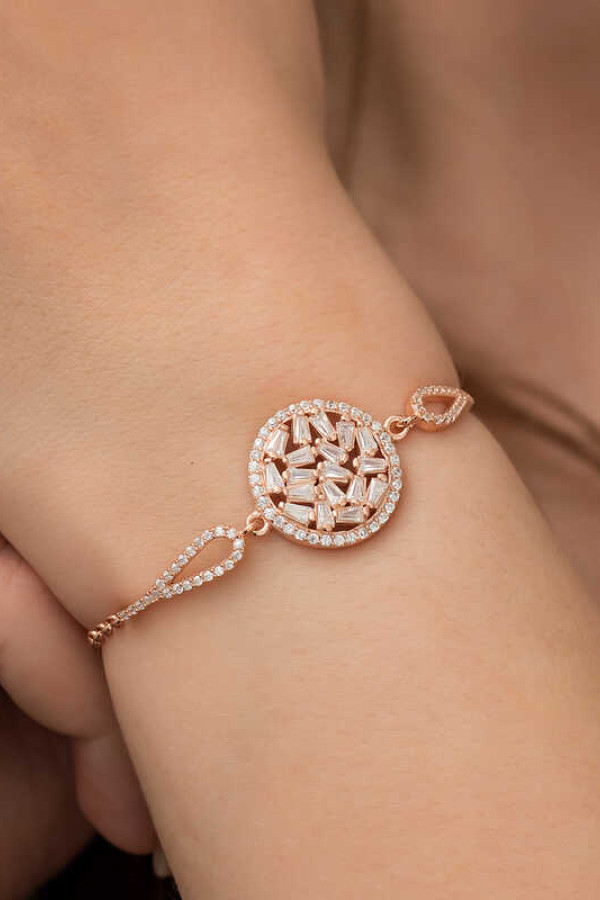 Gümüş Rose Baget Taşlı Bileklik