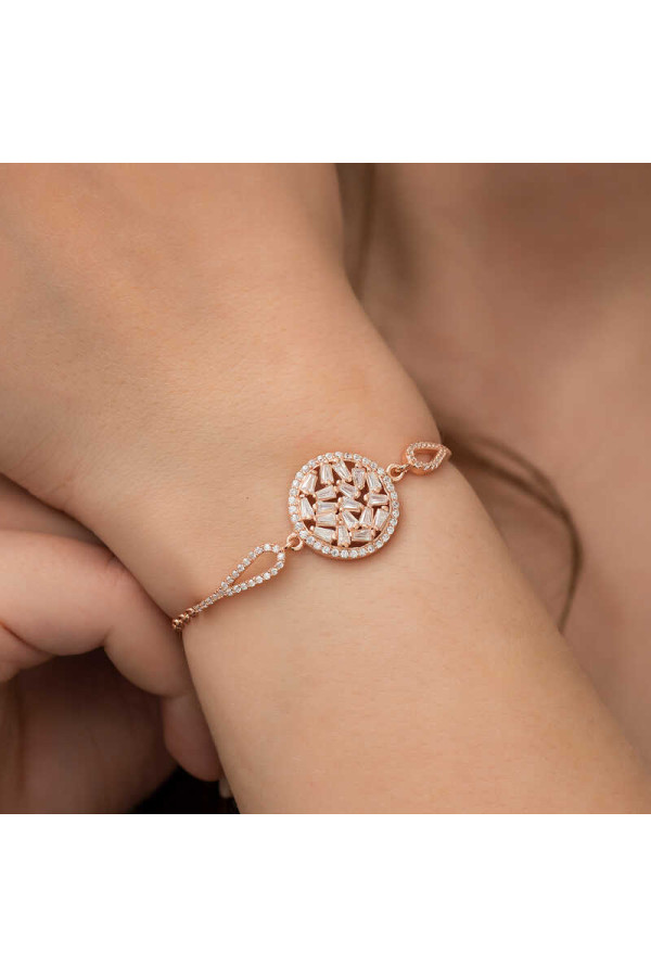 Gümüş Rose Baget Taşlı Bileklik