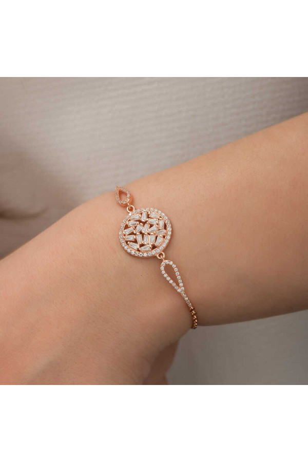 Gümüş Rose Baget Taşlı Bileklik