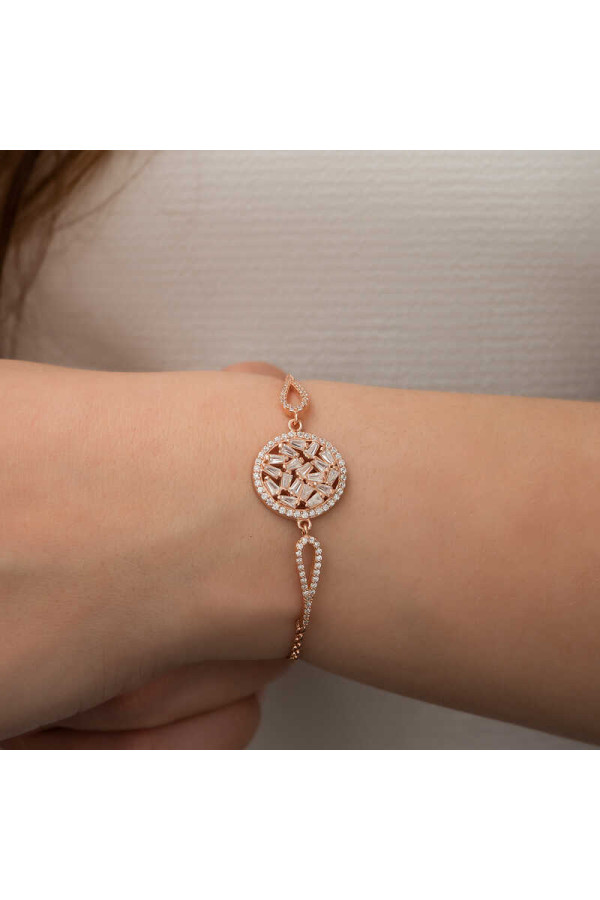 Gümüş Rose Baget Taşlı Bileklik