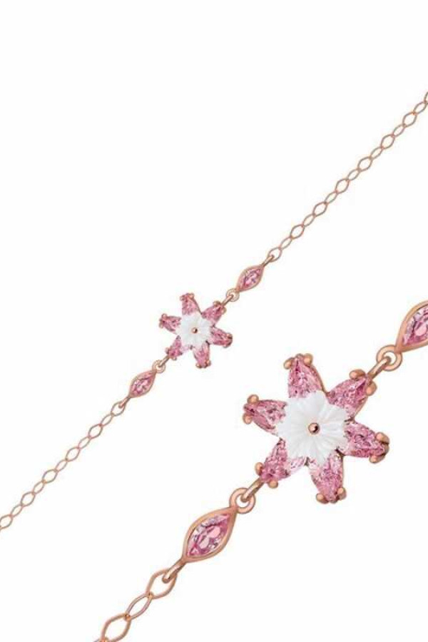 Gümüş Rose Pembe Lotus Çiçeği Bileklik