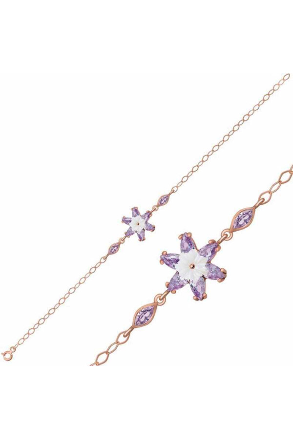 Gümüş Rose Lila Lotus Çiçeği Bileklik