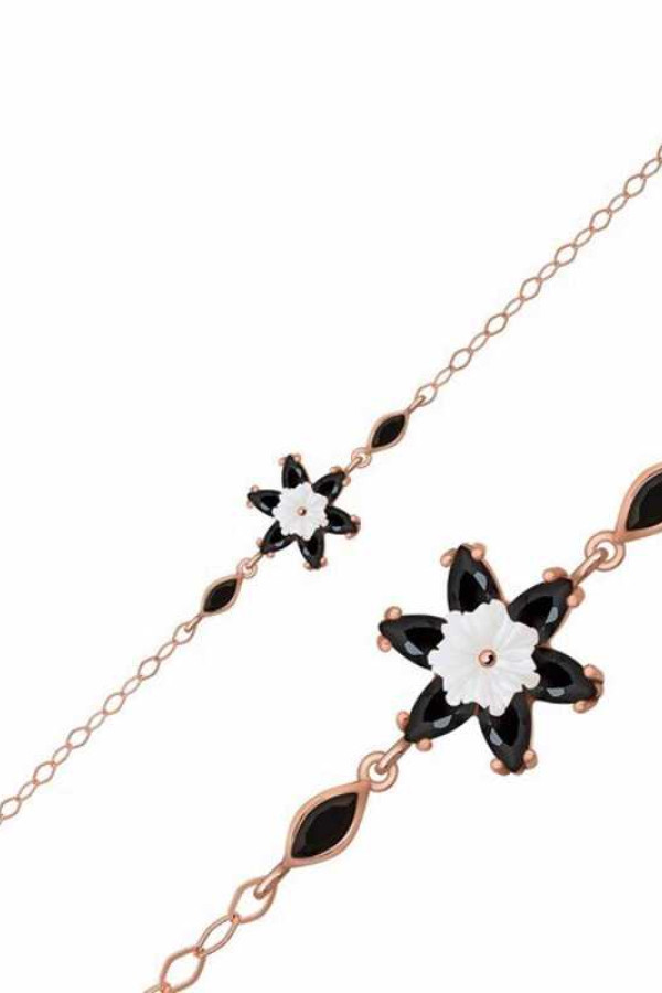 Gümüş Rose Siyah Lotus Çiçeği Bileklik
