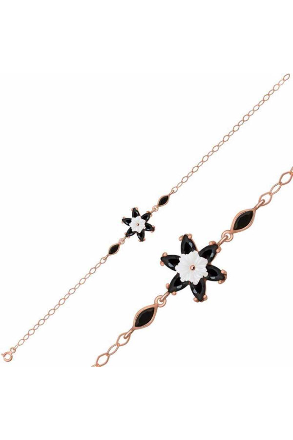 Gümüş Rose Siyah Lotus Çiçeği Bileklik