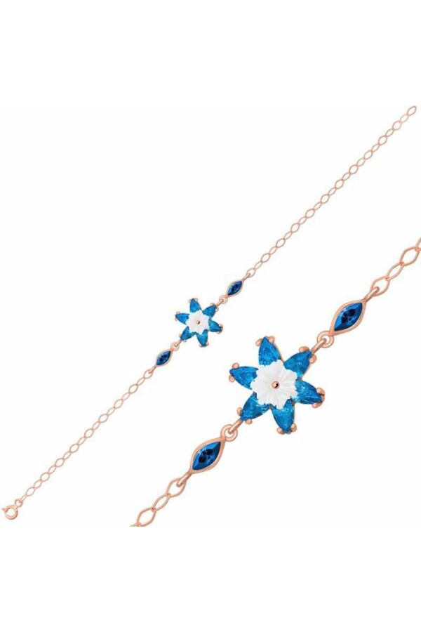 Gümüş Rose Mavi Lotus Çiçeği Bileklik