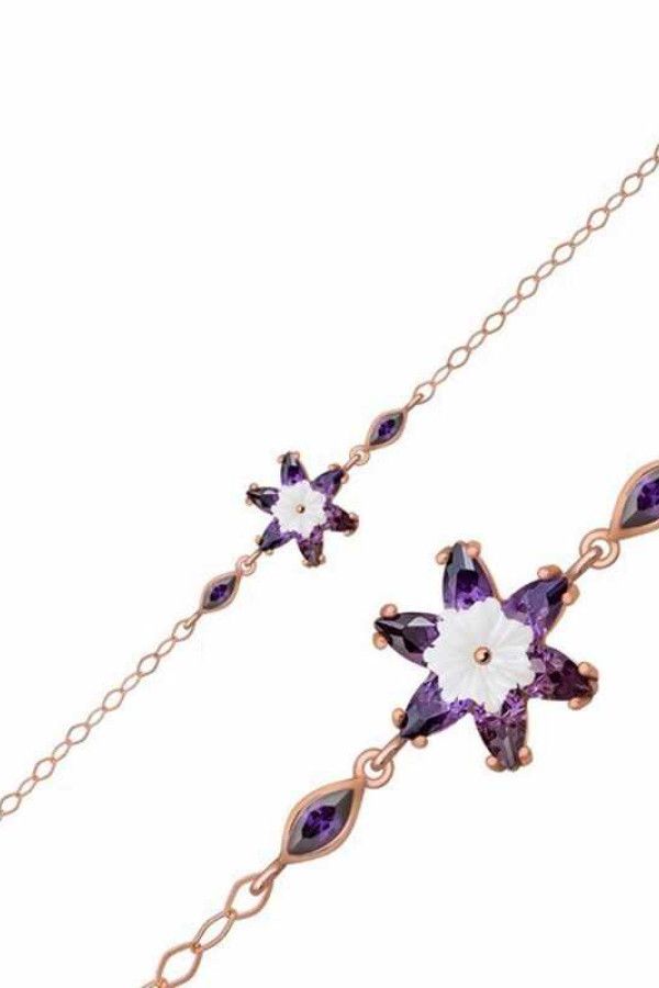Gümüş Rose Mor Lotus Çiçeği Bileklik