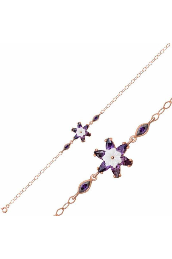 Gümüş Rose Mor Lotus Çiçeği Bileklik