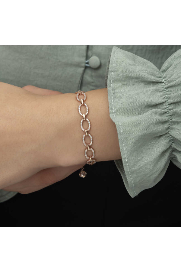Gümüş Rose Oval Taşlı Bayan Bileklik