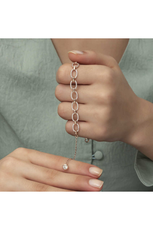 Gümüş Rose Oval Taşlı Bayan Bileklik