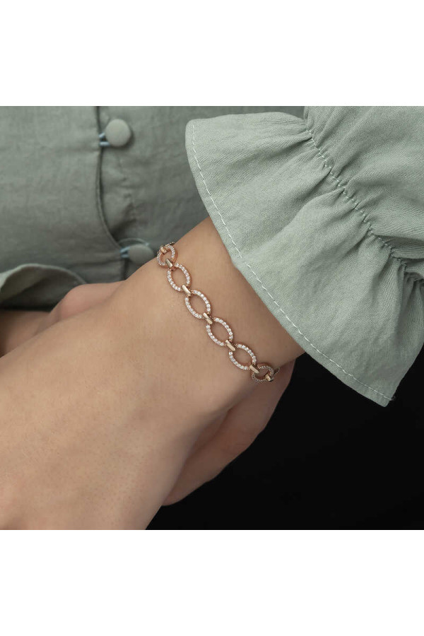 Gümüş Rose Oval Taşlı Bayan Bileklik