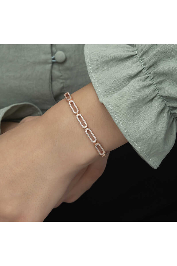 Gümüş Rose Oval Taşlı Bayan Bileklik