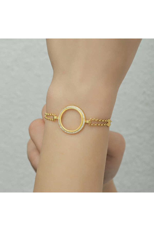 Gümüş Çeyrek Takılabilen Altın Kaplama Kadın Bileklik