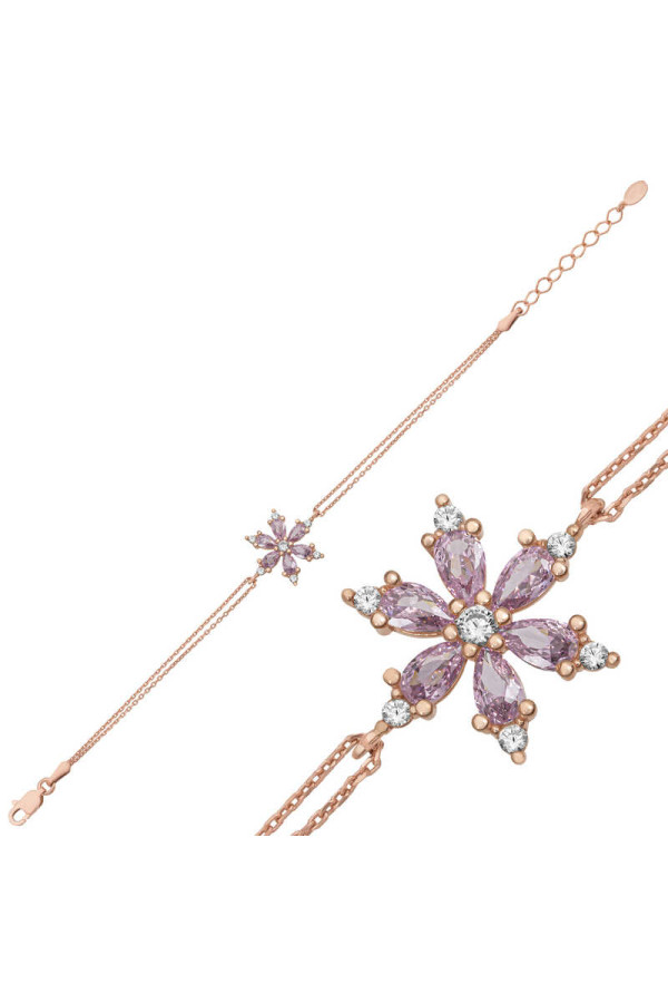Gümüş Rose Lila Lotus Çiçeği Kadın Bileklik