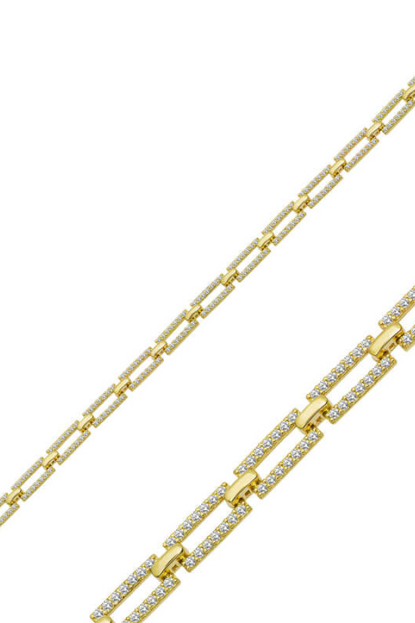 Gümüş Gold Kare Taşlı Kadın Bileklik