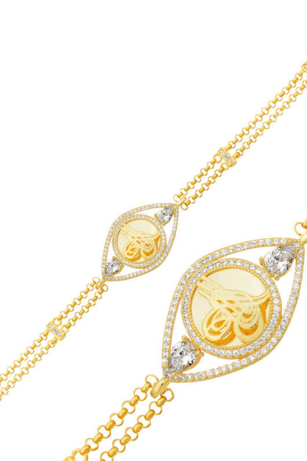 Gümüş Gold Kaplama Tuğralı Kadın Bileklik