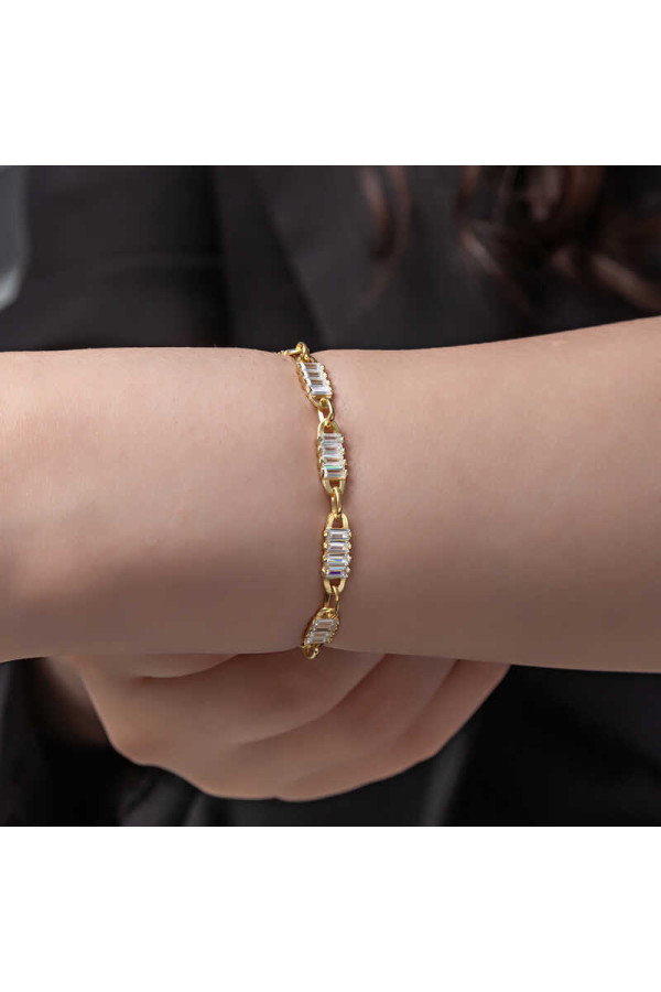 Gümüş Gold Baget Taşlı Kadın Bileklik