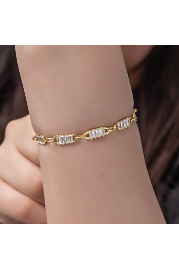 Gümüş Gold Baget Taşlı Kadın Bileklik