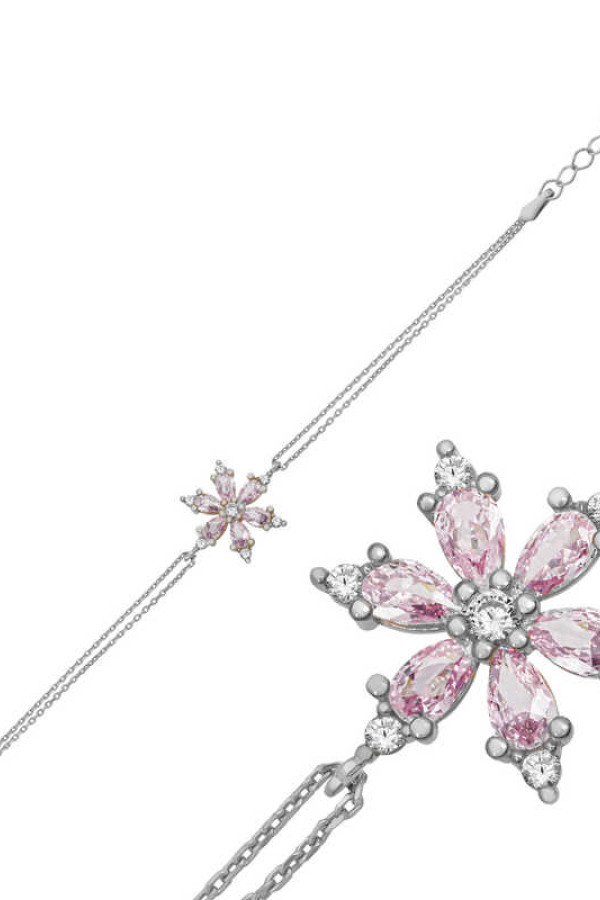Gümüş Pembe Lotus Çiçeği Kadın Bileklik