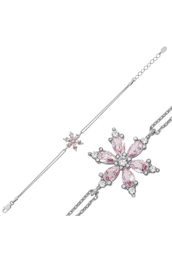 Gümüş Pembe Lotus Çiçeği Kadın Bileklik