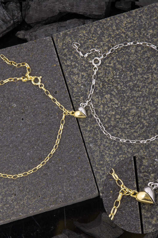 Gümüş Rodyum Gold Çift Kalpli Aşk Bileklik