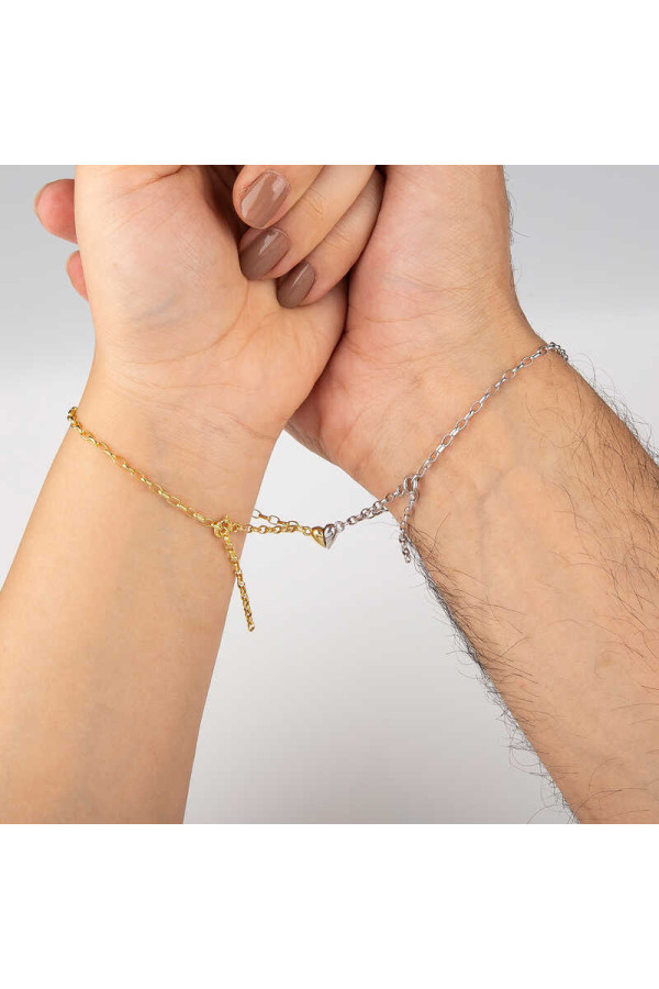 Gümüş Rodyum Gold Çift Kalpli Aşk Bileklik