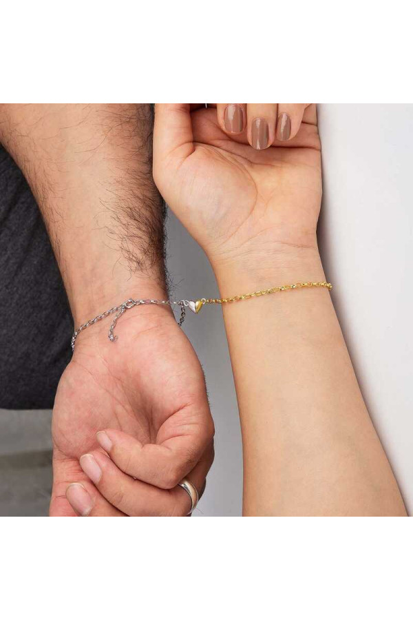 Gümüş Rodyum Gold Çift Kalpli Aşk Bileklik