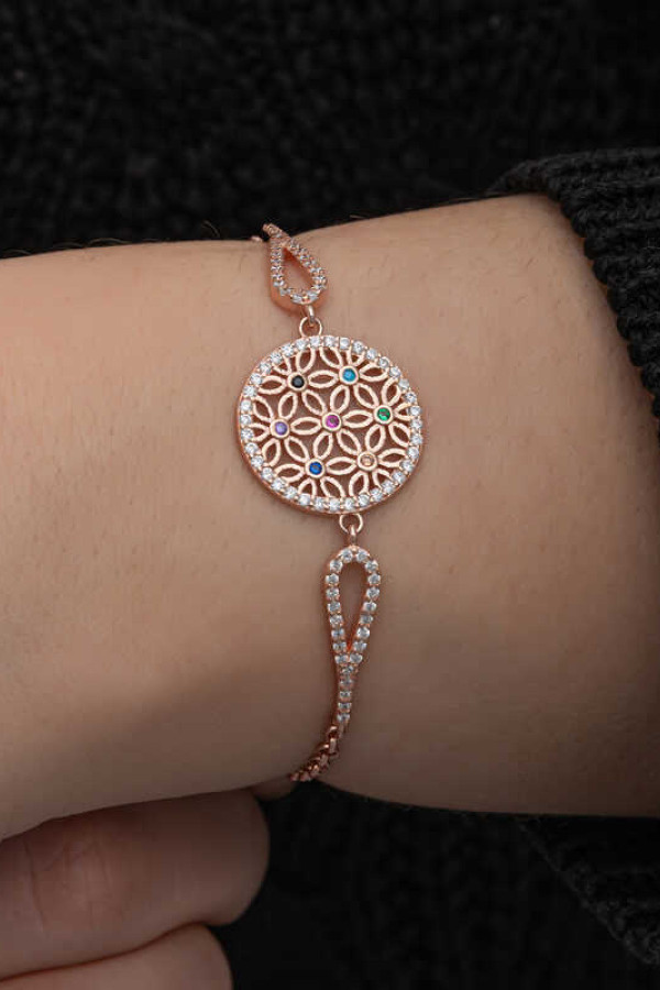 ​Gümüş Rose Renkli Yaşam Çiçeği Kadın Bileklik