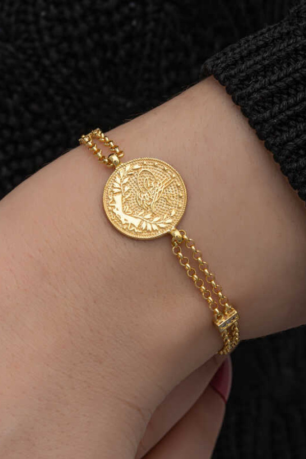 Gümüş Gold Kaplama Tuğralı Kadın Bileklik