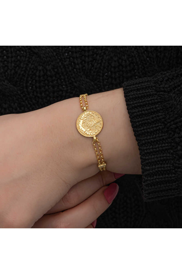 Gümüş Gold Kaplama Tuğralı Kadın Bileklik