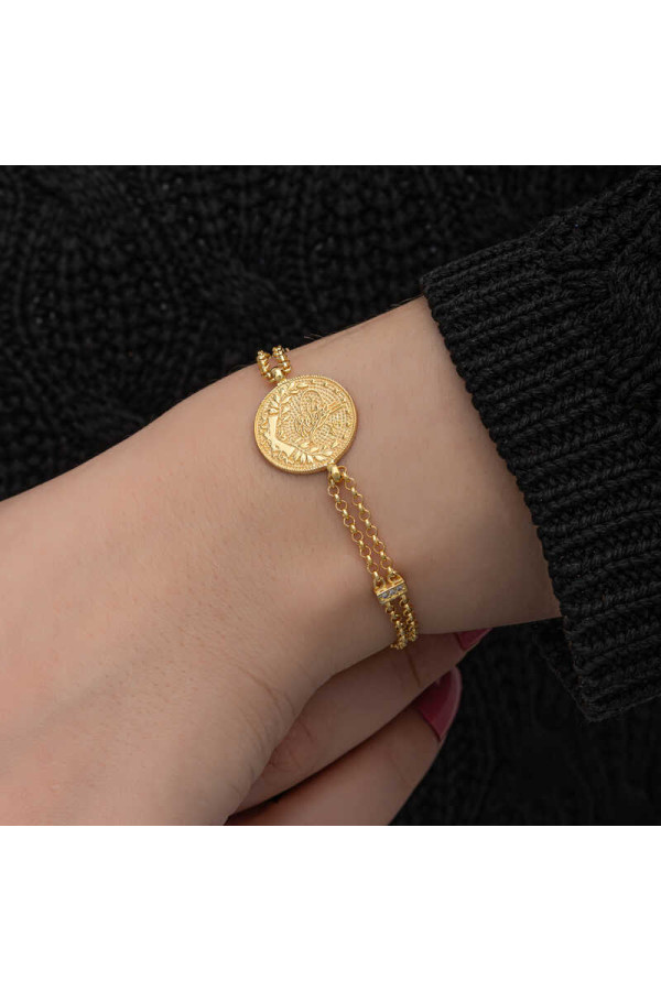 Gümüş Gold Kaplama Tuğralı Kadın Bileklik