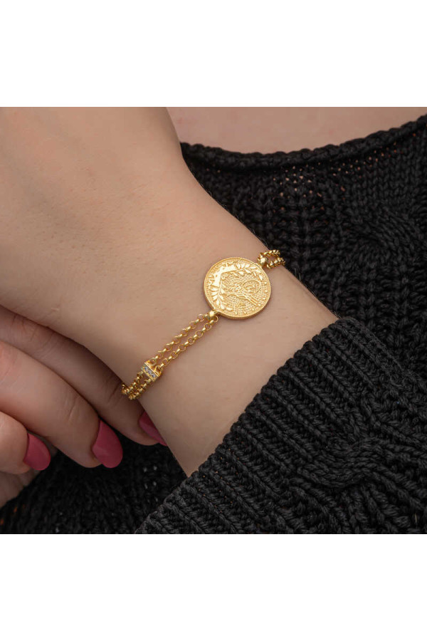 Gümüş Gold Kaplama Tuğralı Kadın Bileklik