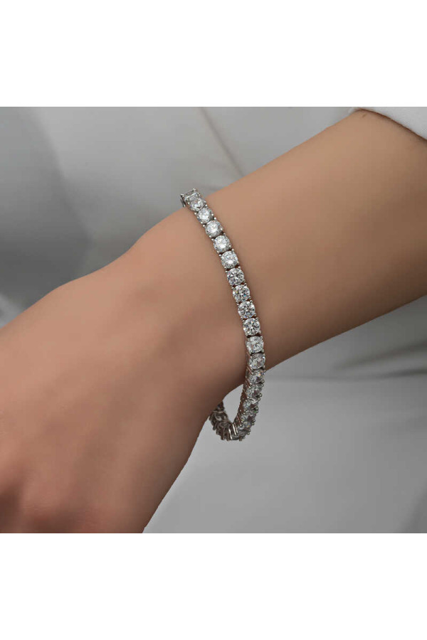 Gümüş 2.5 mm Beyaz Taşlı Su Yolu Kadın Bileklik